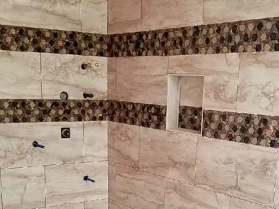 hexagon accent strips remodeled shower